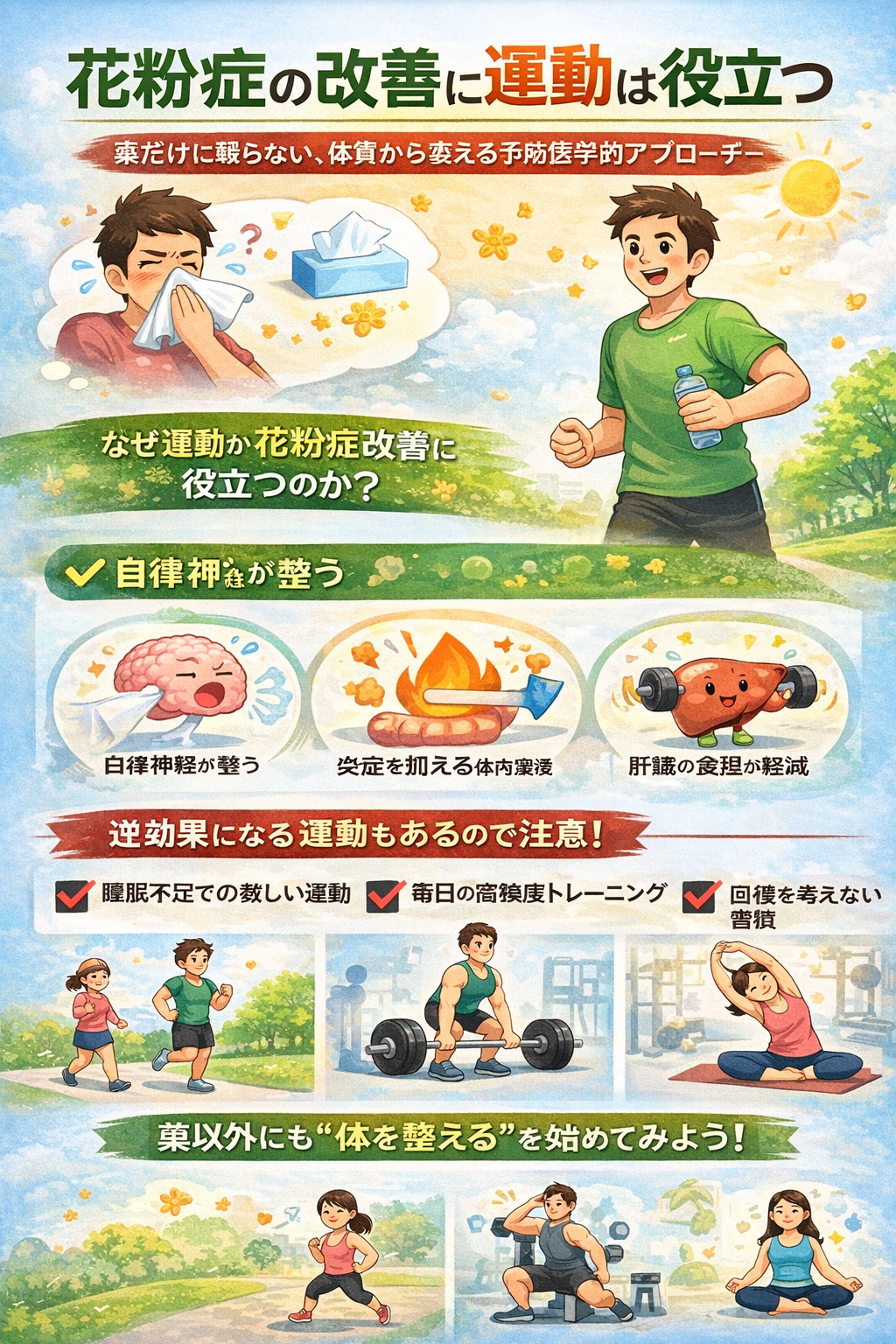 花粉症の改善に運動は役立つ